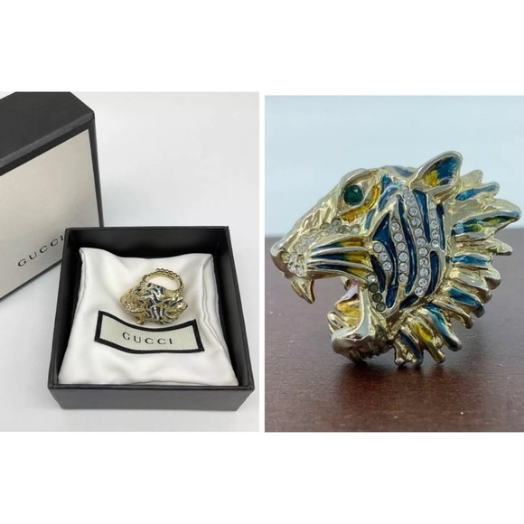 GUCCI Rajah Tiger Head Gold Garden Ring US Size 6.5 + Box - Picture 1 of 10